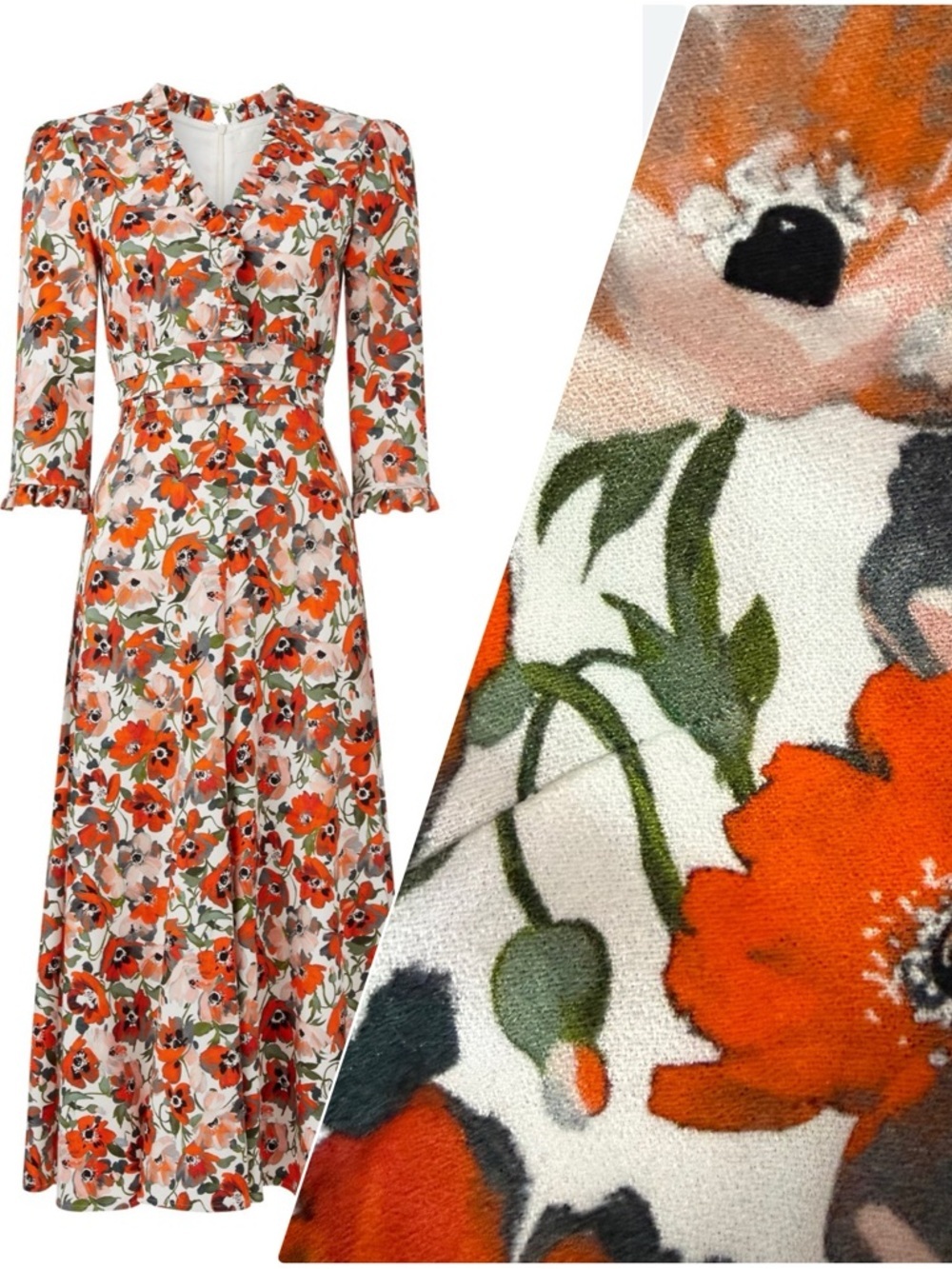 Jane Atelier Nadia Poppy Print Midi Dress Orange Floral Size 14